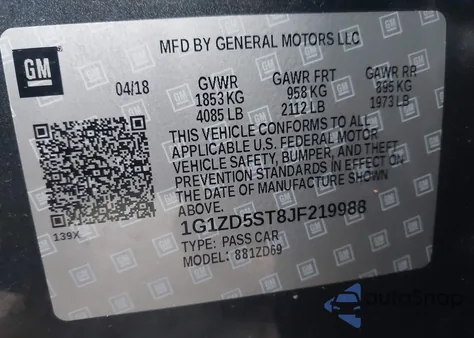 2018 Chevrolet Malibu Lt from USA, damaged, VIN 1G1ZD5ST8JF219988